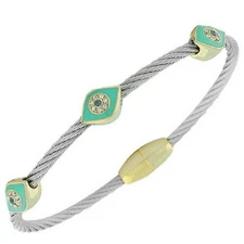 Stainless Steel White Crystals Silver Tone Blue Evil Eye Hamsa Bracelet