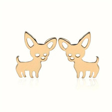 Chihuahua Cute Dog Stud Earrings Stainless Steel Jewelry Men Women Gift Golden