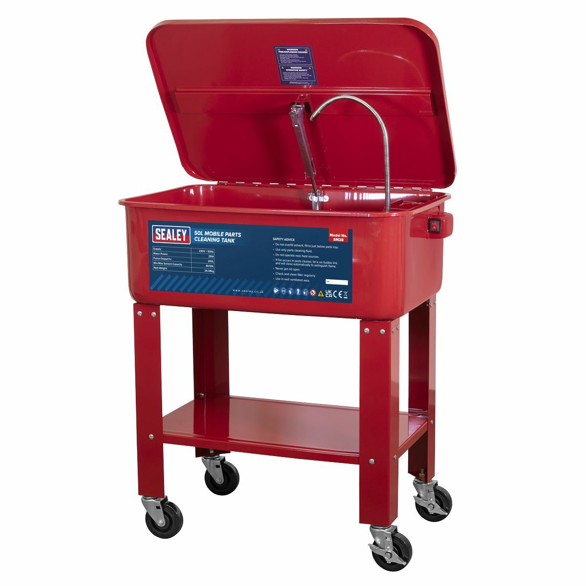 Sealey SM28 Mobile Parts Washer Cleaning Tank 50 Litre Degreasing