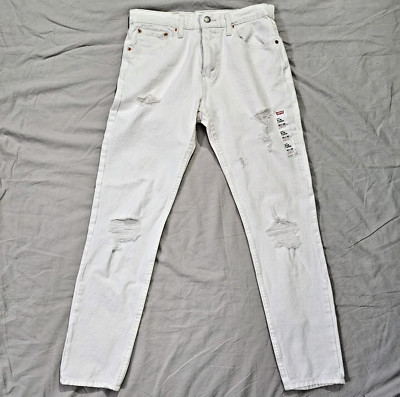 NWT Levis 512 Denim Jeans White Distressed 30x30 Slim Taper Warp Stretch Men's 