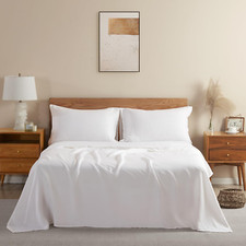 Luxurious 100 French Linen King Sheet Set - Breathable Durable, White