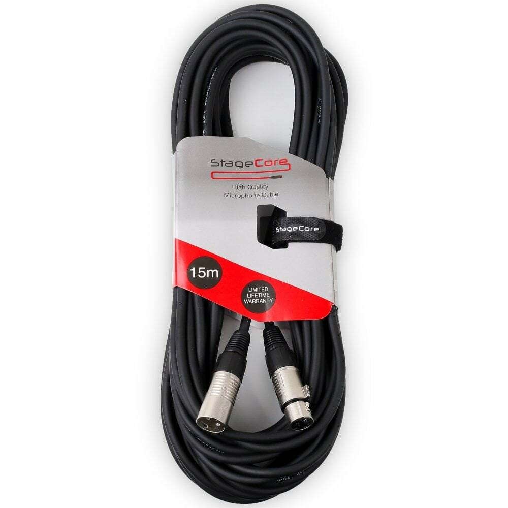 Stagecore 15M XLR Male to Female Black Microphone Lead and Audio Signal Cable