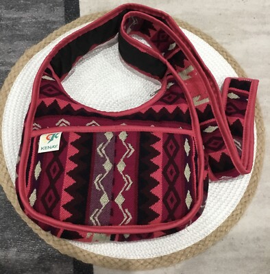 Crossbody Bag/Purse Geometric Design Cotton Small with Zipper Pink