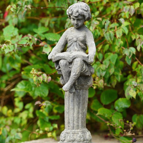 Cast Iron Reading Cherub |Antique Style Verdigris Home Garden Ornament Sculpture - Picture 3 of 6