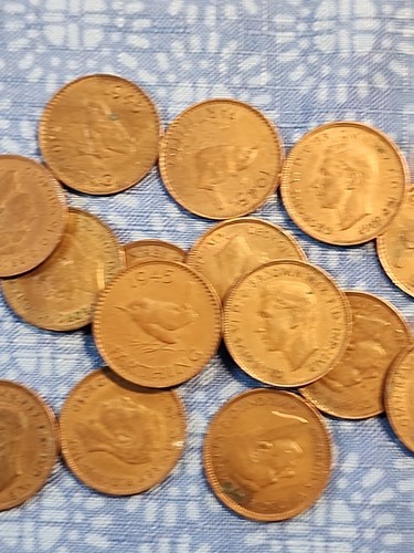 1945 Great Britain Farthing King George VI Bronze Coin RB KM#843 XF-AU- ONE COIN - Picture 3 of 3
