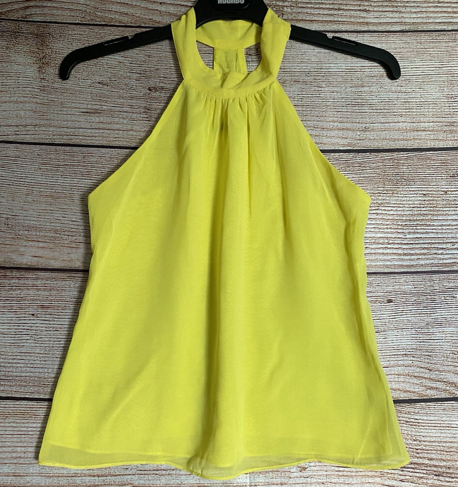 Dotti Shirt ~ Size 8 Women's ~ Yellow Lined High Neck Halter Singlet Top Chiffon