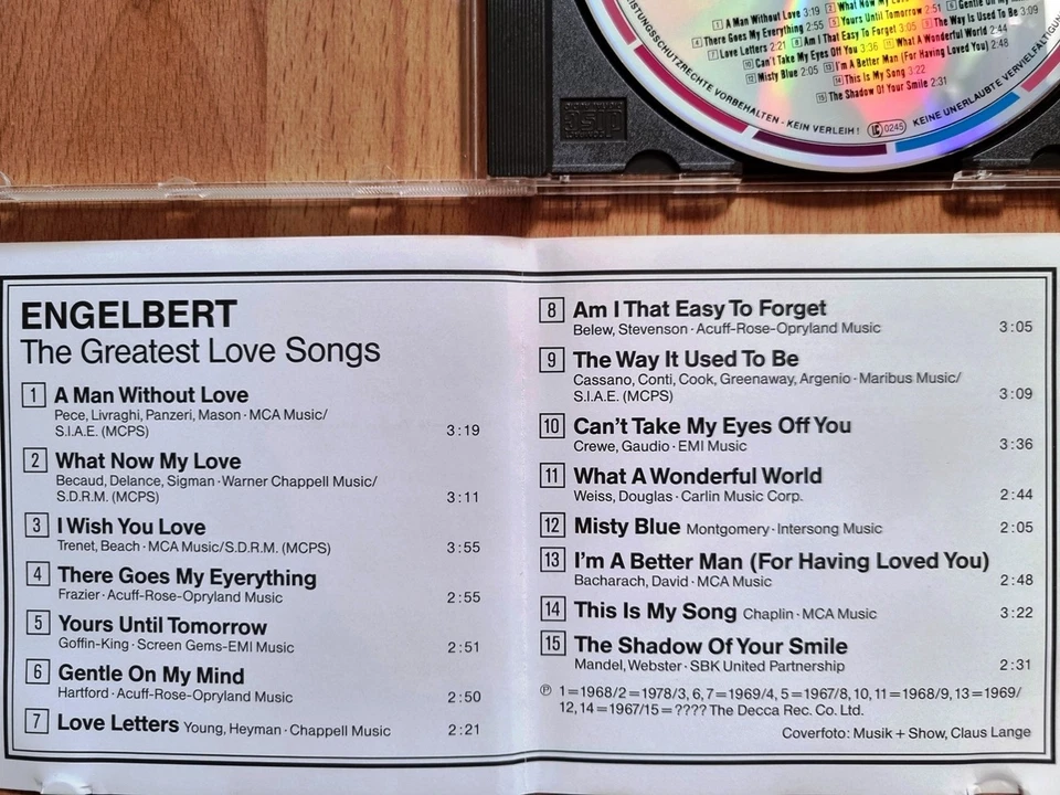 ENGELBERT (Humperdinck, d.i. Arnold George Dorsey) THE GREATEST LOVE SONGS - Bild 3 von 3