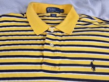 Vintage Ralph Lauren Men's Yellow Striped Short Sleeve Polo Shirt Size XL