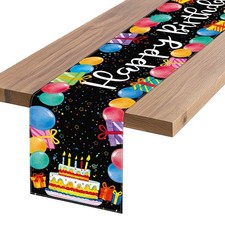 RASDBHJMAX Black Happy Birthday Table Runner, Colorful Balloon Kitchen Dining Ta
