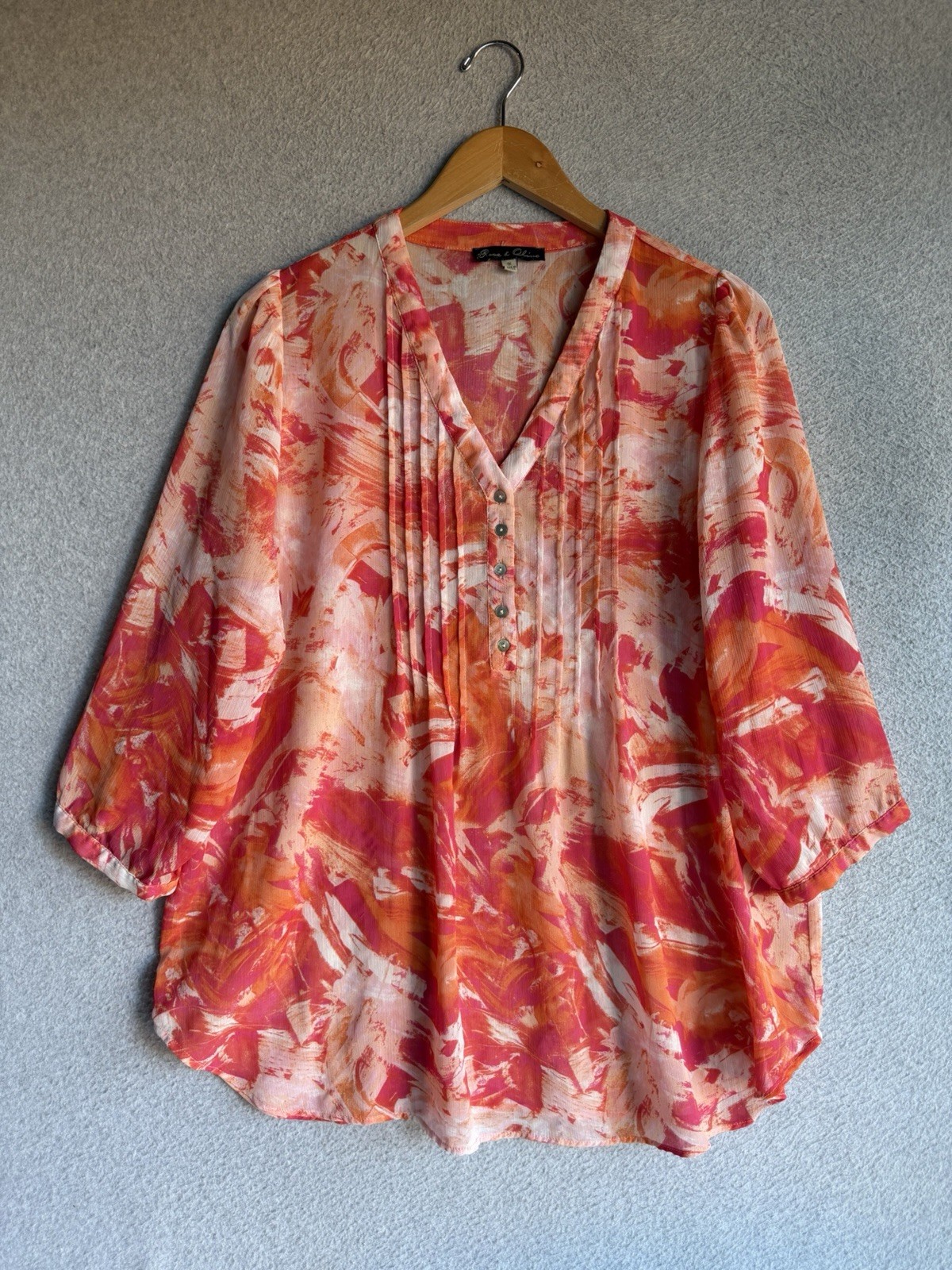 Rose & Olive Anthropologie Blouse Womens 1X Floral Pleated Boho Cottagecore Art