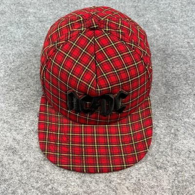 ACDC Mütze Cap Snapback rot Tartan kariert schwarz Logo Rock Band Vintage 90er Y2K