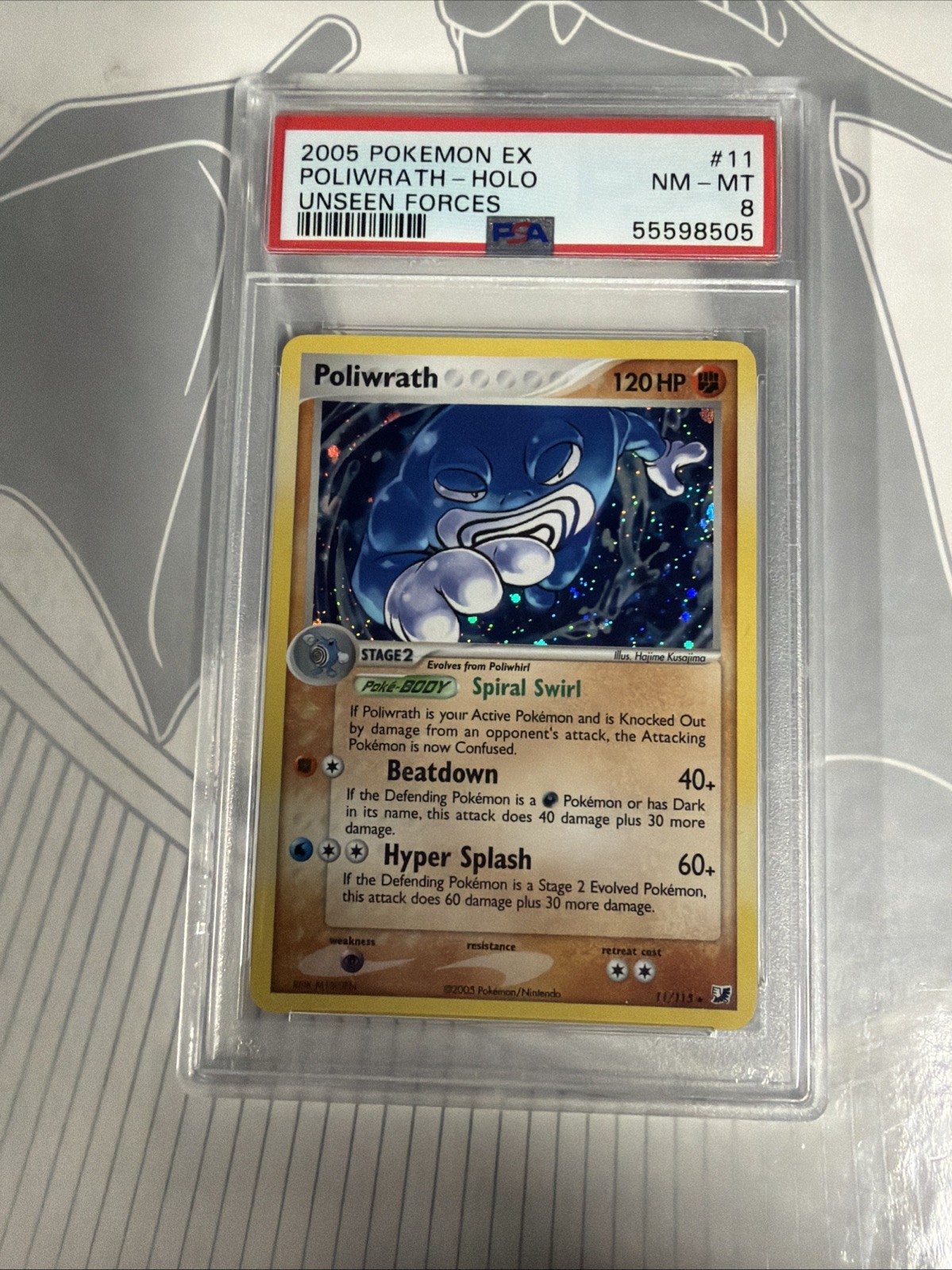 2005 Pokemon EX Unseen Forces Poliwrath Holo #11/115 PSA 8 Nm-mt