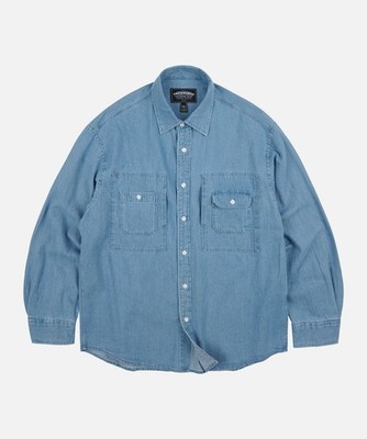 Frizmworks BLEACH DENIM UTILITY SHIRT _ MID BLUE / MEN / S~XL