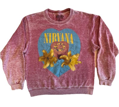 Nirvana Pink Pullover Sweatshirt Distressed Vintage Look Heart Shaped Box M
