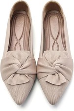 "Flats for Womens Pointed Toe Ballet Flats with Bow Comfortable Knit Dressy Flat