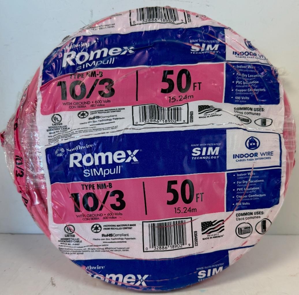 NEW - Southwire 10/3 50ft 600V Indoor Wire Copper NM-B Cable w/Ground Wire