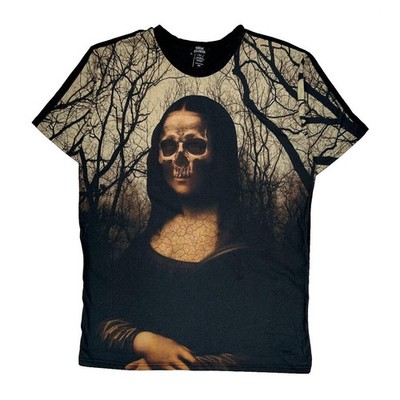 Skull Mona Lisa Social Collision Graphic T-Shirt - Medium Black Polyester