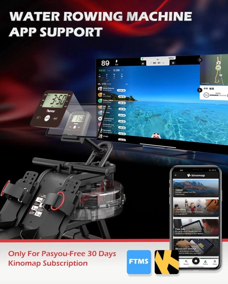 PASYOU Water Rowing Machine, Foldable Rowing Machine for Home Gym,350LB... - Image 2 of 4