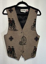 Vintage On The Verge Tapestry Vest Depicting Tandem Bicycle Riders Size Small