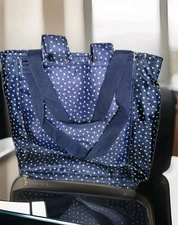 Thirty One Take Two Tote Navy Polka Dot Backpack Gym Work Overnight Bag NWOT