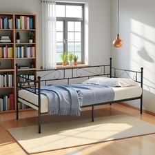 Metall Bett 90x200 cm Tagesbett Sofabett Gästebett Schlafzimmer schwarz
