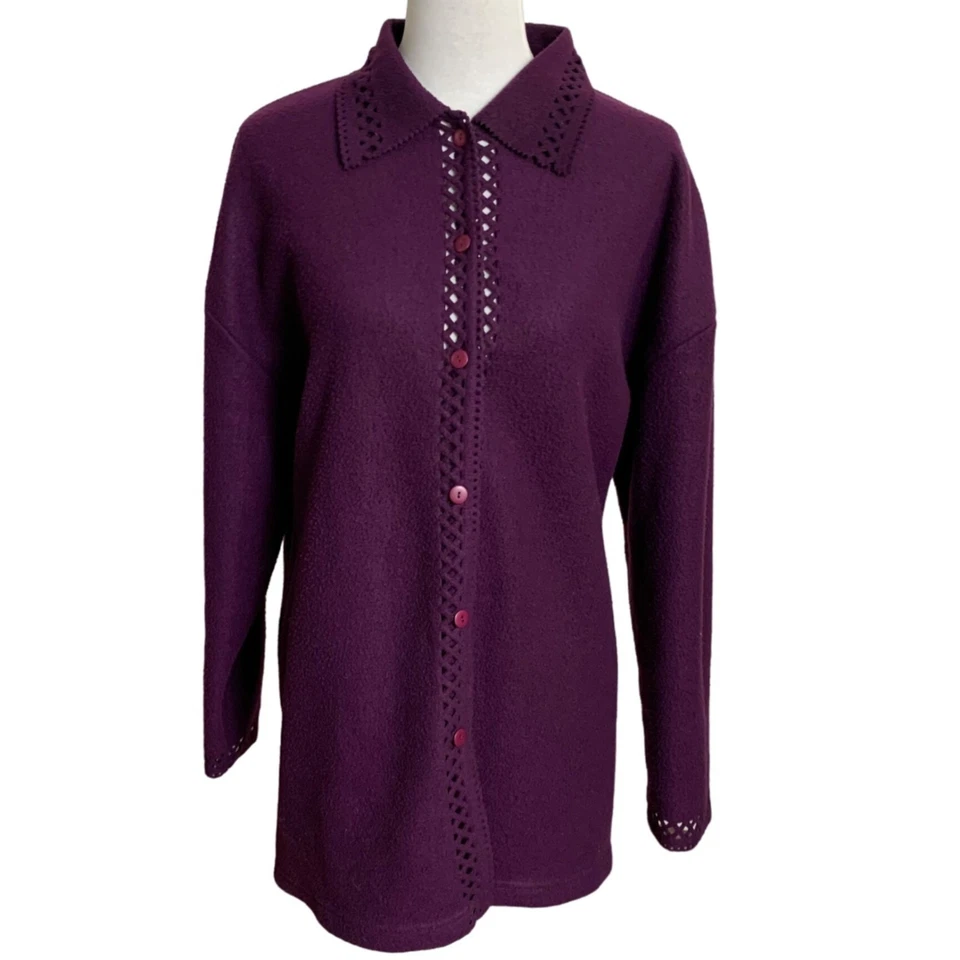 Cherokee Purple Cardigan Perforated Button Up Knit Sweater Size XL Soft Cozy Top - Image 2 of 4