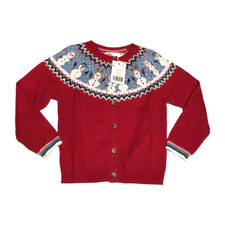 Mini Boden Fair Isle Cardigan Sweater Festive Christmas Red Snowman NWT New 4-5