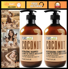 Sulfate-Free Coconut Shampoo Conditioner Set - Deep Hydrating, Anti-Frizz, 16