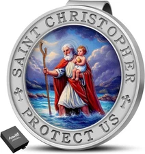 Saint Christopher Medal for Car, Colorful 3D Relief St Christopher Visor Clip Bl