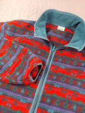 LL Bean Fleece Sweater Mens Large Red Green Full Zip Aztec Southwest Native Land