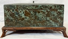 Maitland-Smith Verdigris Copper Box on Bamboo Stand 18” Designer Decor