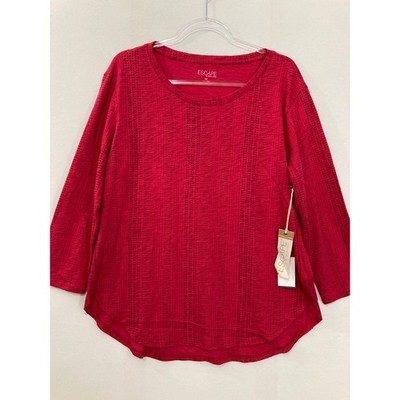 New Escape by Habitat Top Medium Red Slub Knit Cotton 3/4 Sleeve Stretch