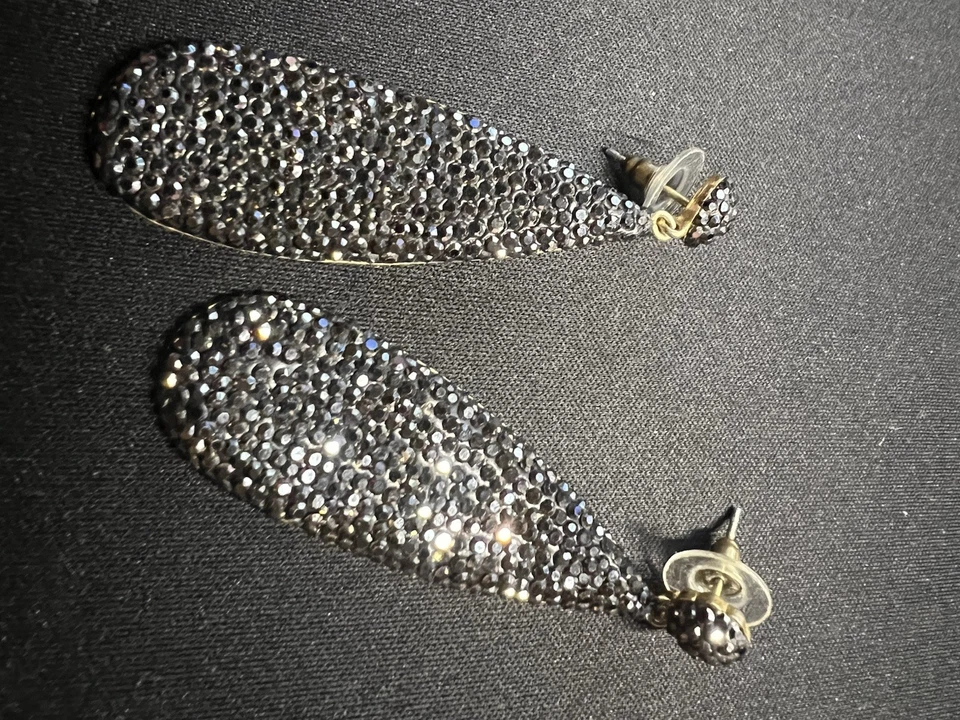 Висячие серьги с черными бриллиантами и кристаллами 2 1/2 дюйма 925 - Изображение 2 из 4