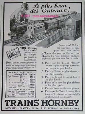 TRAIN HORNBY affichette de magasin  tarifs imposé 1937