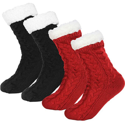 Women\'s Red With Gripper Winter Non Slip Thick Fuzzy Socks Warm Cozy Christmas Xfvqtps Slipper Socks for Women with Grippers Knitted Low  main image 3