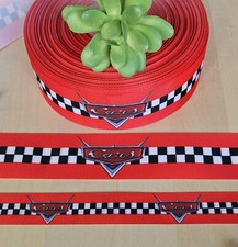 7/8  1.5" 1 YD Disney's Cars Grosgrain Ribbon Lightning McQueen Race Flag