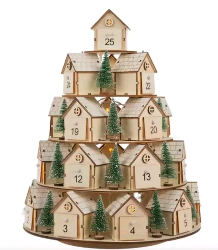 HOBBY LOBBY 5 TIER WOOD CHRISTMAS TREE ADVENT CALENDAR 2023 (LED 