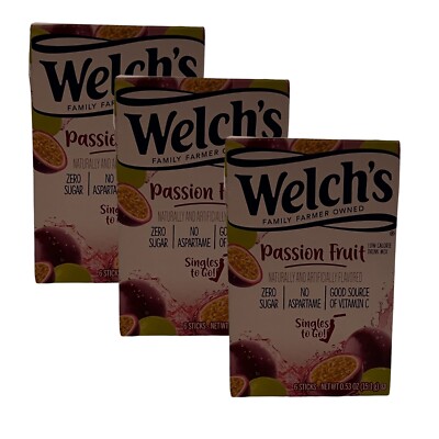 Welch's Passion Fruit Zero Sugar 3 Boxes SINGLES TO GO Drink Mix No Aspartame