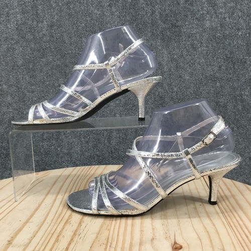 Nina Heels Womens 8.5 M Strappy Silver Adjustable Strap Open Toe Casual Stiletto - Picture 2 of 16