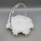 Fenton Silver Crest Spanish Lace Basket White Milk Glass Ripple Rim Glassware