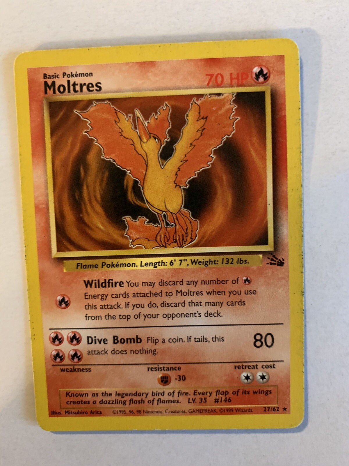 Moltres Non Holo Pokemon Card Fossil 27/62 Near Mint