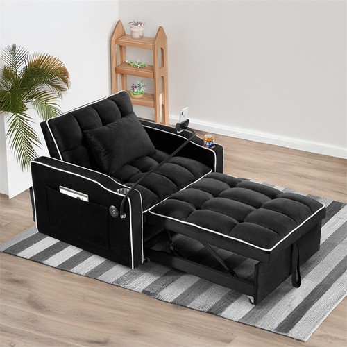 Adjustable Sofa Bed 3in1 Convertible Chair Single Sleeper Pull Out Bed USB Hold - Picture 2 of 48