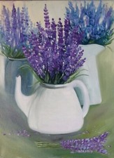 Fatto a mano Olio su tela ORIGINALE Natura morta Fiori Lavanda Idea Regalo