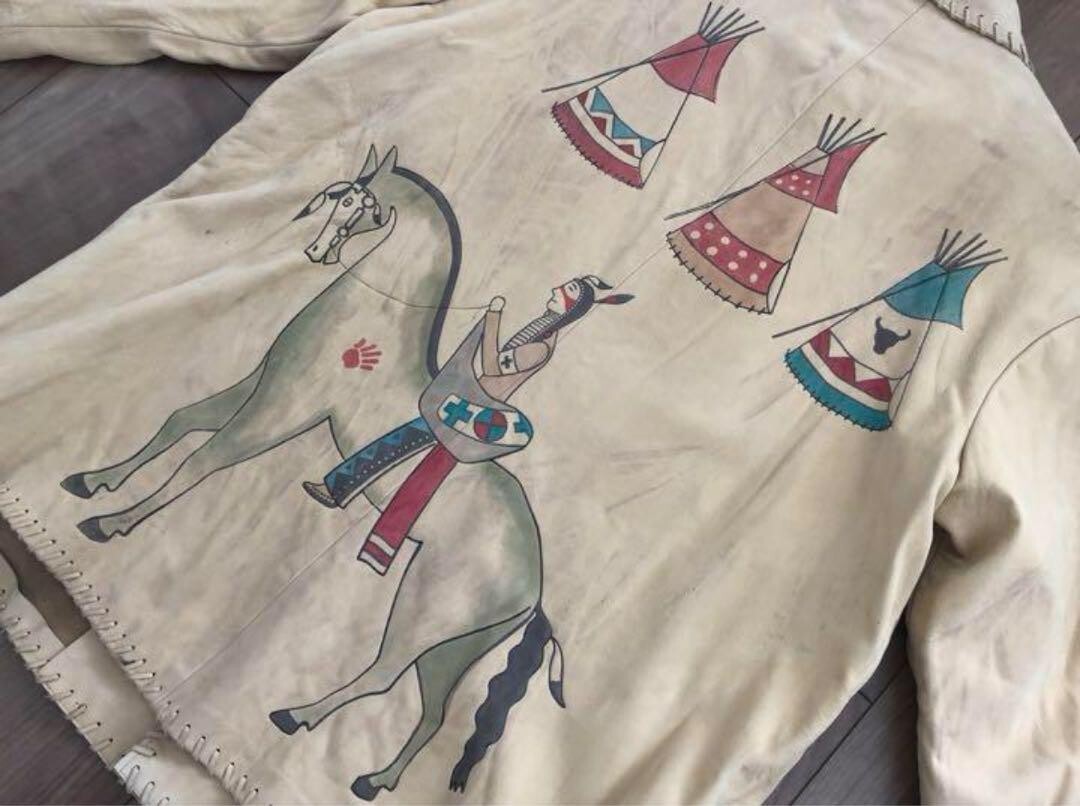 Vintage Polo Country Ralph Lauren Native American Indian Leather Jacket Size M image 8