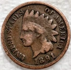 1891 US Indian Head Cent 1C Penny - G/VG - #9827
