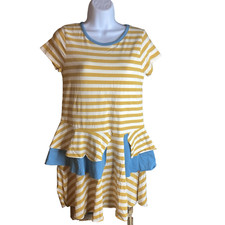 NWT Matilda Jane Girls Yellow Stripe Dress Tunic Sz 14 Cap Sleeve Replum Ruffle