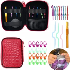 Crochet Hooks Set, Interchangeable Aluminum Heads Ergonomic with Stitch Markers