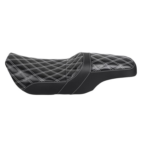 Black + White Lattice Stitching Driver Rear Passenger Seat For Harley Road King - Picture 12 of 15