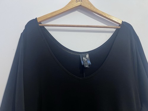 Taking Shape Sz 20 Black Stretch Poly Tulip Hem Short Sl Scoop Neck Maxi Dress - Picture 5 of 9