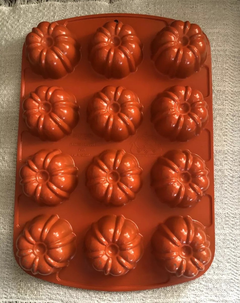 NORDIC WARE BUNDT 12 FLUTED MUFFIN PAN Orange 13 1/2” X 9 1/2” #50700